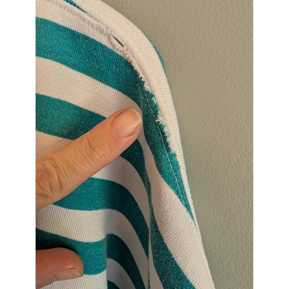 Cheetah Mervyns Vintage Striped Lace Up Sweatshirt Teal White Large Nautical - Picture 6 of 12